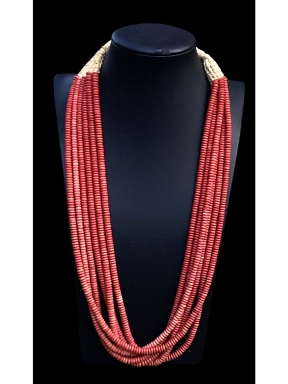 Vintage Handmade Red Naga Necklace Multistrand 26" Boho Statement Ethnic Tribal